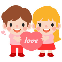 happy valentines day teen couple clipart. Romantic girl and boy giving heart gift