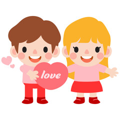 happy valentines day teen couple clipart. Romantic girl and boy giving heart gift