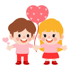 happy valentines day teen couple clipart. Romantic girl and boy giving heart gift