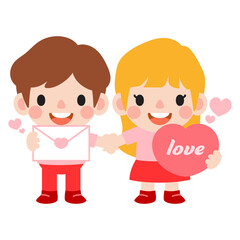 happy valentines day teen couple clipart. Romantic girl and boy giving heart gift
