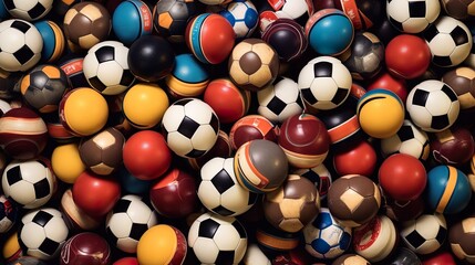 Soccer balls background. Heap of classic black and white soccer balls. Realistic background