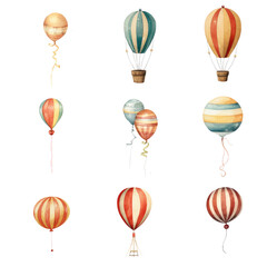 Obraz premium Watercolor air balloons in circus, hand drawn isolated on a white background clipart crop use PNG 300 DPI