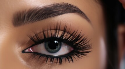 Obraz premium Close-up of woman wearing sparkling makeup Girl's eyes in fashion profile, pink, purple sequins makeup