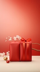 Spring Festival theme scene red lucky bag red packet with red background