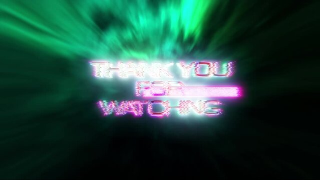 Thank you for watching pink neon 3D text abstract sci fi word futuristic cinematic Hitech title background. Ending cover for end scence trailer