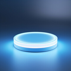 Pedestal with glowing light circle on blue background, Blank Pedestal minimal concept, ai technology