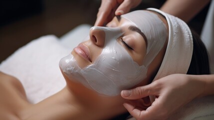 Closed face of woman receiving spa treatment Deeply clean the facial skin. Massage your face with a...