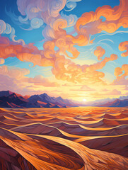 A Landscape With Mountains And Clouds - Sand dunes over sunrise sky in Death Valley CA