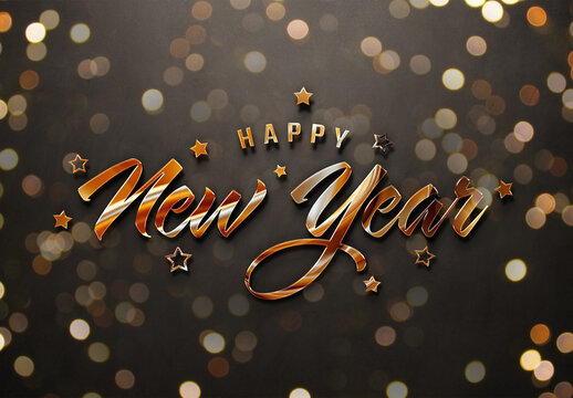 Glossy Happy New Year Text Effect Mockup