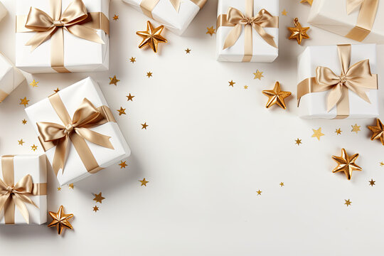 christmas background with gift box and golden ribbon