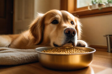 Golden Retriever dog breed making a sad face It's like you're losing your appetite. - obrazy, fototapety, plakaty
