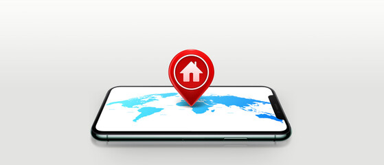 export and import map on mobile phone. creative manipulation. shipping and logistics concept on mobile. mobile mockup presentation. road on mobile for exporting product.  - obrazy, fototapety, plakaty