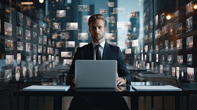 Office manager  with laptop, business concept 