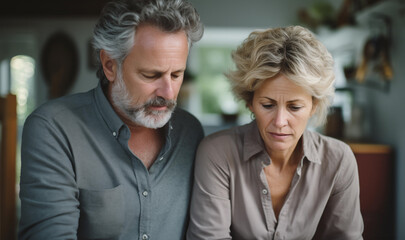 Mature Couple Man Woman Worried Sad or Distressed