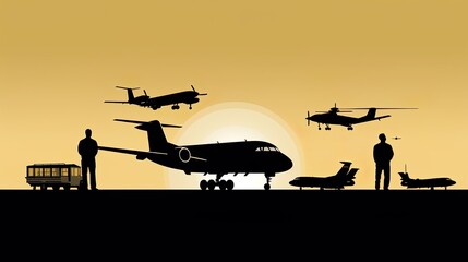 Fototapeta na wymiar military Airplane in the sky. The plane is flying between the clouds. Flat illustration