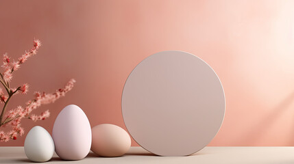 Table with Easter eggs,  product display, Easter podium display 