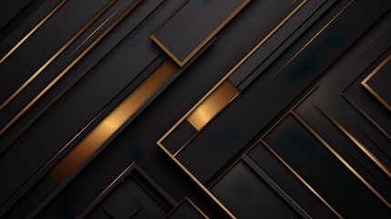 Black luxury background with golden line elements and light ray effect decoration and bokeh.