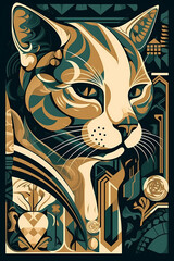 ai generated, cat ilustration, 1920s and 30s aesthetic, art deco paterns	