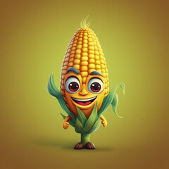 3D Illustration of corn character that is drawn in cartoon style, AI Generated