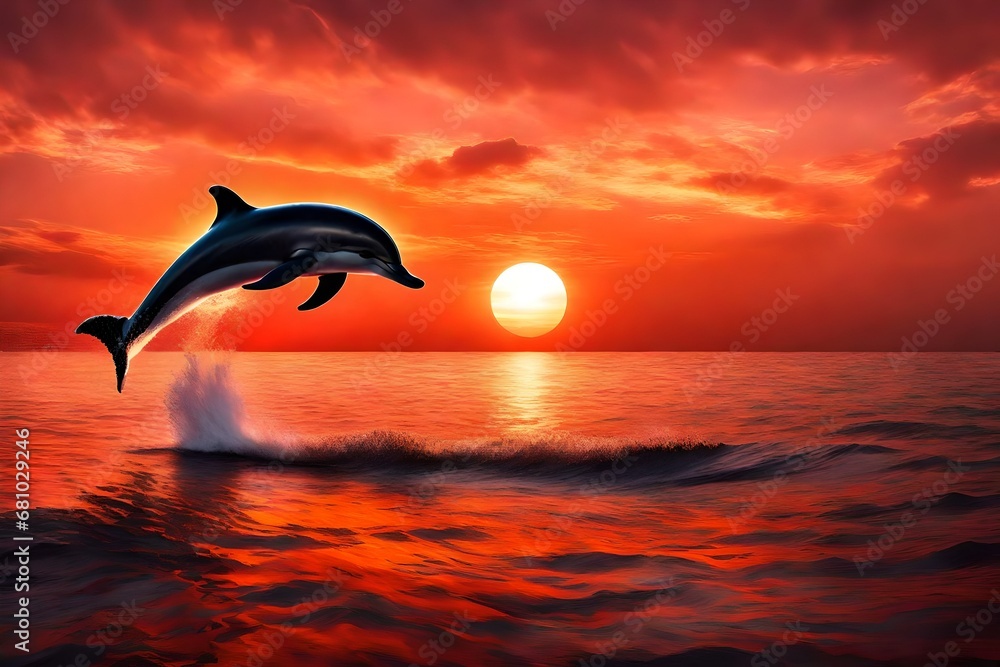 Wall mural dolphins at sunset - Wall murals
