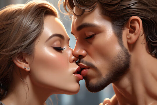 Intimate Couple Sharing a Gentle Kiss. Generative AI