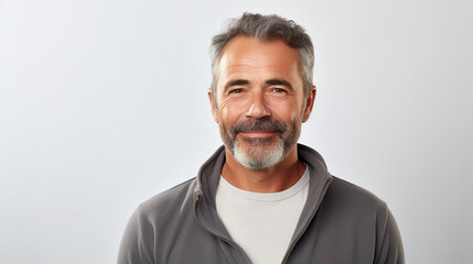 Portrait of smiling mature man standing on white background, ai technology - Powered by Adobe