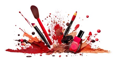 Abstract flat lay background with professional make-up products. Beauty industry accessories. Top view - obrazy, fototapety, plakaty