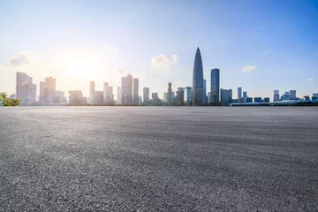 Deurstickers Asphalt road and urban skyline with modern buildings at sunset in Shenzhen, China. © ABCDstock