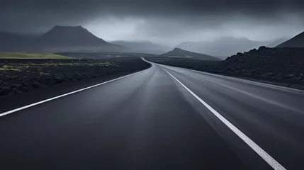 Tuinposter Asphalt road stretching into the distance, cloudy landscape © Damerfie