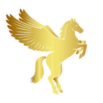 gold pegasus, horse isolated on white
