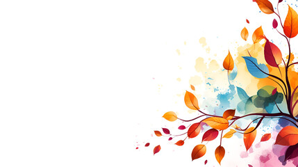 Autumn leaves border. October thanksgiving pattern isolated on white background. Falling leaves concept, Autumn background with watercolor maple leaves, autumn red and yellow leaves on white 

