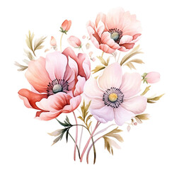 Pink Orchid watercolor flower on white background. Tropical flowers isolated Floral elements collection sets, bundles, bouquets with wildflowers, a bird on flowers