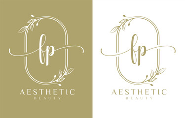 Letter F and P Beauty Logo with Flourish Ornament