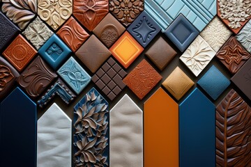 Close-up of decorative tiles in different colors. Selective focus.