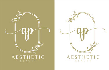 Letter Q and P Beauty Logo with Flourish Ornament