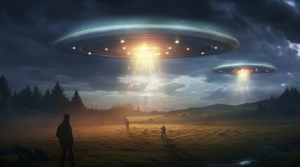 UFO / spaceship in the sky, concept: Extraterrestrial life, 16:9