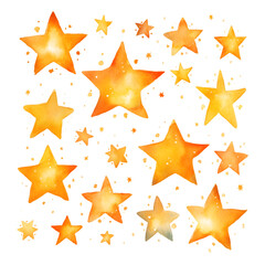 Fototapeta premium Golden yellow Hand drawn cute watercolor stars pattern isolated on transparent background