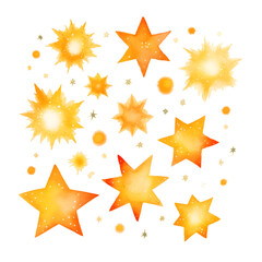 Obraz premium Golden yellow Hand drawn cute watercolor stars pattern isolated on transparent background