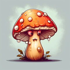 3D Illustration of mushroom character that is drawn in cartoon style, AI Generated