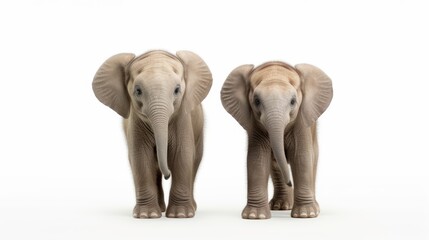 Obraz premium Picture of two African Elephant walking together isolated over white background.