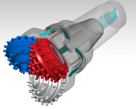 Tricone drill bits 3D illustration