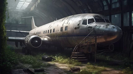 Foto op Plexiglas Abandoned aircraft after post-apocalyptic. Generative ai © kaznadey