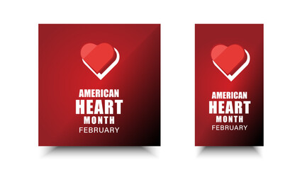 American heart month design. Vector illustration of heart and beat for education, background, banner, poster