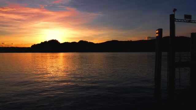 Fantastic sunset at the port of Angera
