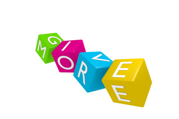 Four colorful cubes with the words giv more on a white background, helping or giving concept