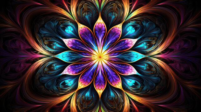 Abstract colorful glowing 3D flower as wllpaper background illustration