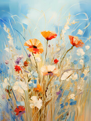 A Painting Of Flowers In A Field - Wild summer grasses and field flowers