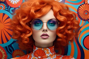 The Stylish Mannequin with Vibrant Red Hair and Trendy Blue Glasses