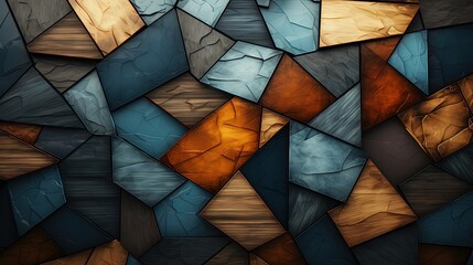 Dynamic Geometric Shapes in Abstract Artwork with Brown, Blue, and Orange Colors