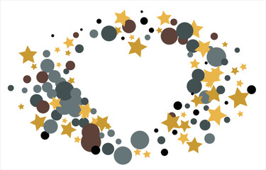 Gold, blue, brown, black confetti with circles and stars. Cosmic shine. Christmas abstract pattern. Beautiful illustration for postcard, banner, web. Background for the image. Vector illustration